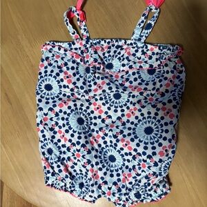 Cherokee Blue White Pink Floral One-Piece Romper